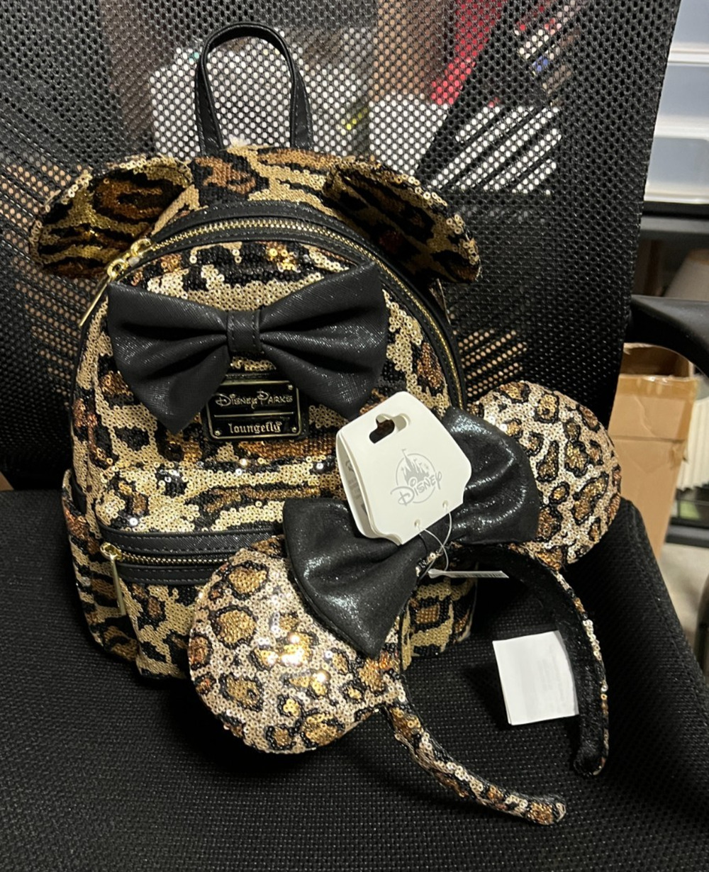 NEW Disney Parks Loungefly Animal Kingdom Leopard Sequin Mini Backpack & Ears